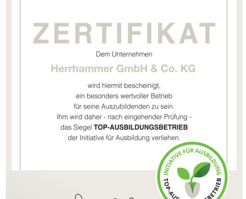 Ausbildungsbetrieb Zertifikat der Initiative für gute Ausbildung