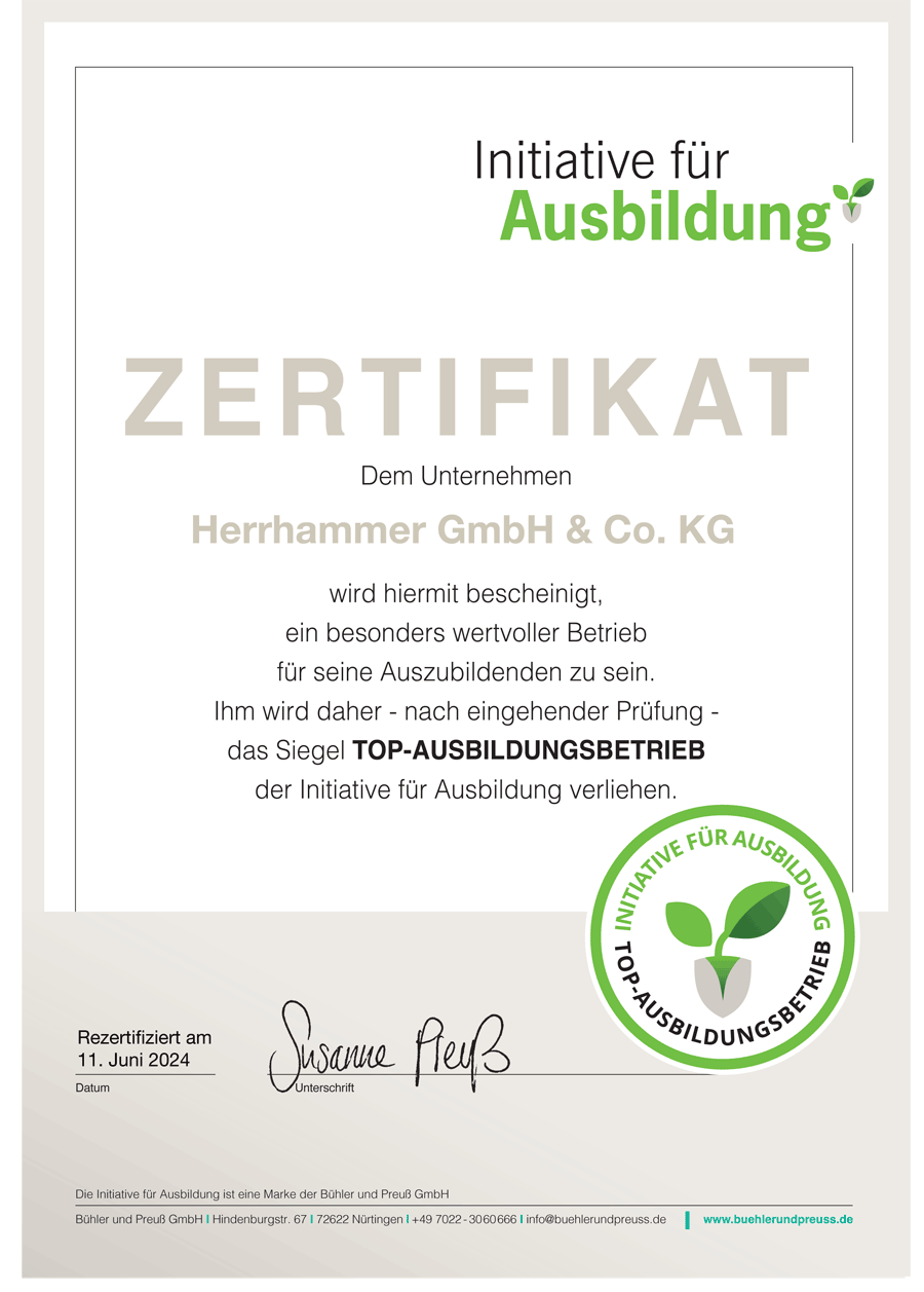 Ausbildungsbetrieb Zertifikat der Initiative für gute Ausbildung